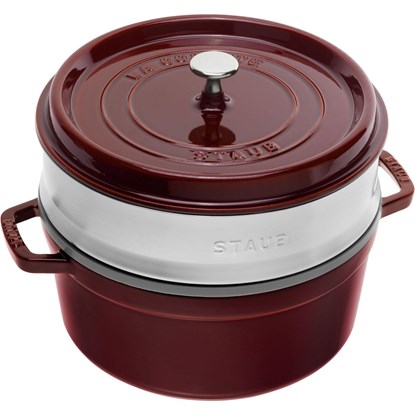 Hrnec STAUB kulatý 26 cm vínový s pařákem_1