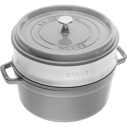 Hrnec STAUB kulatý 26 cm šedý s pařákem_1