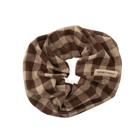 Gumička do vlasů SCRUNCHIE lněná kostkovaná hnědá_0