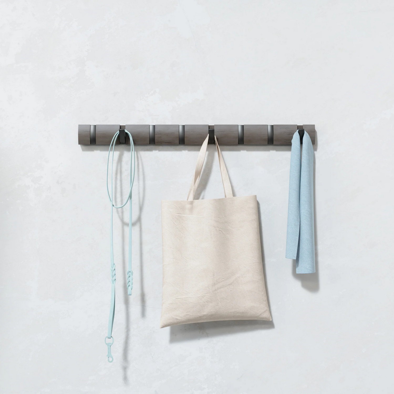 Věšák na zeď FLIP 8 háčků šedý, háčky cínový odstín_0