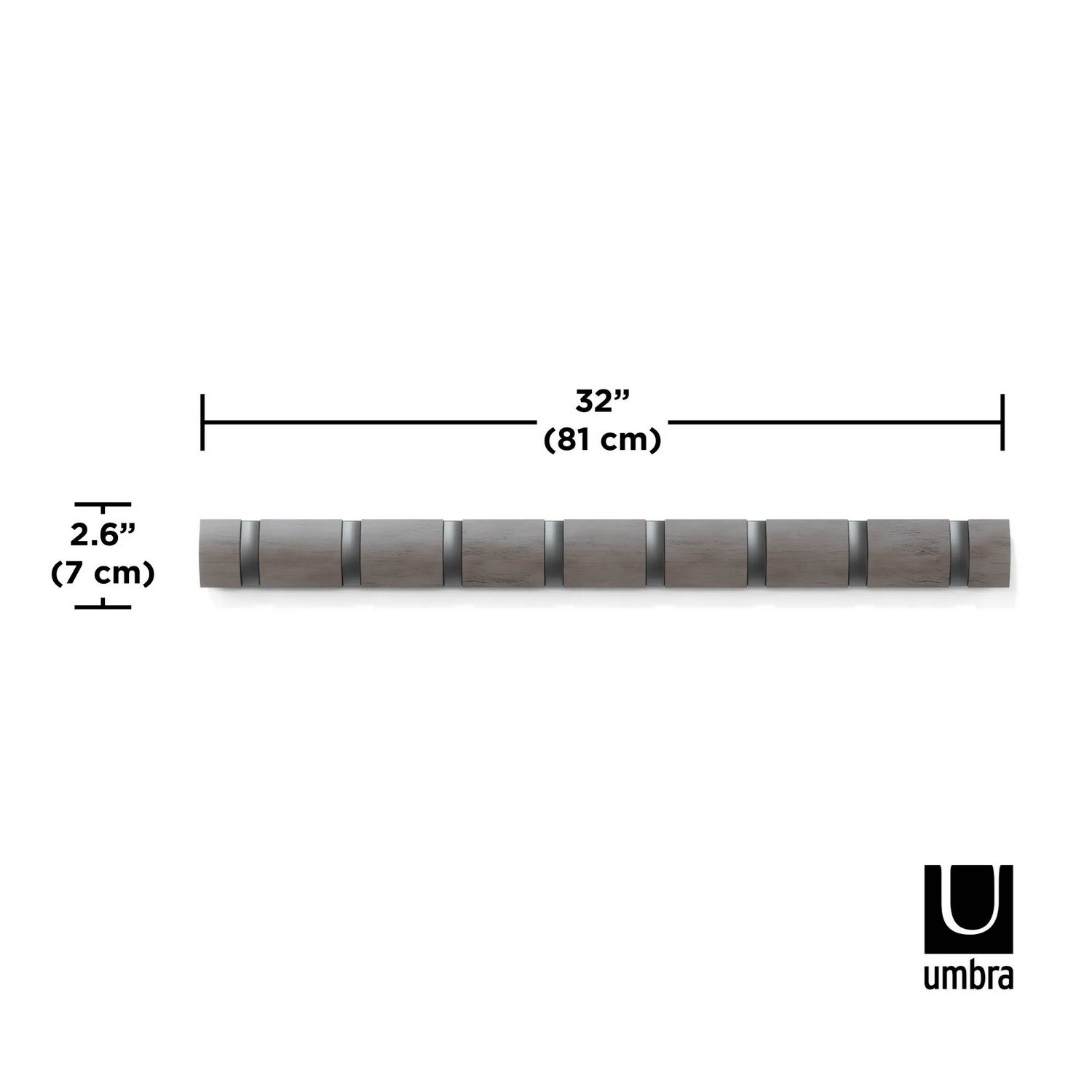 Věšák na zeď FLIP 8 háčků šedý, háčky cínový odstín_1