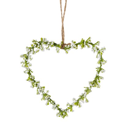Umělá závěsná bylinková dekorace srdce 11x11x1 cm, bílá_0