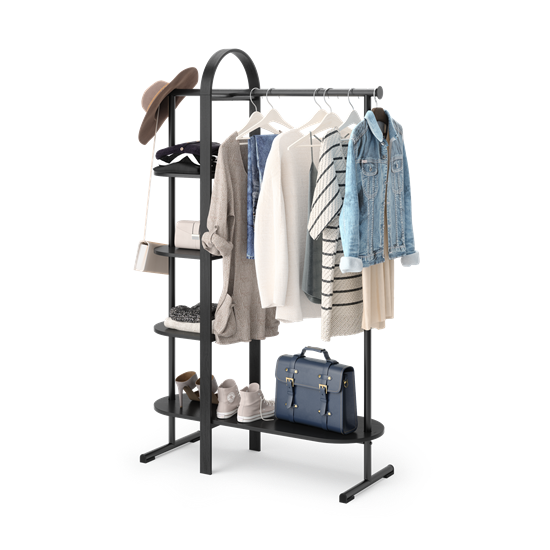 Stojan/věšák s policemi na oděvy BELLWOOD 166 cm černý_0