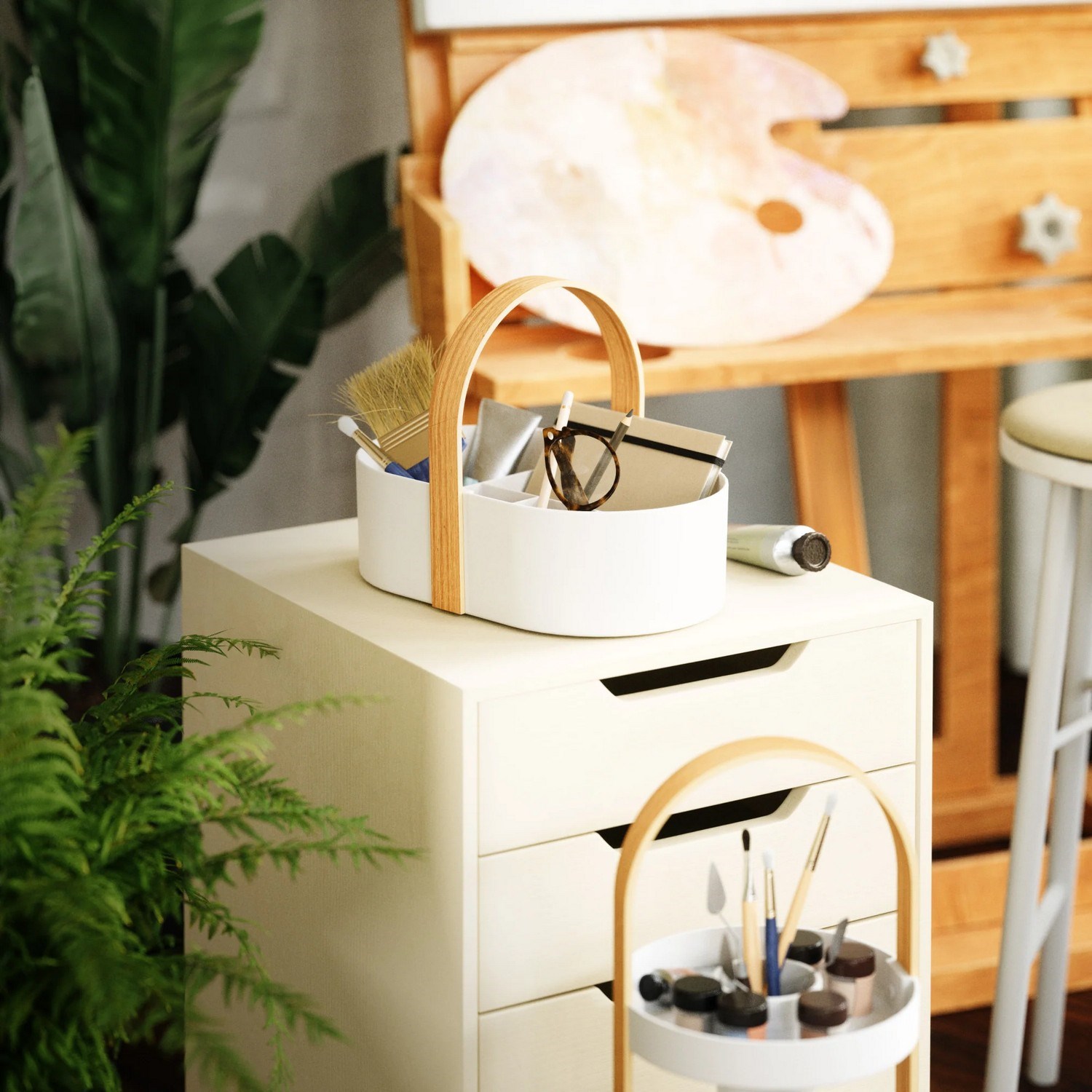 Organizér na kosmetiku BELLWOOD CADDY 30x20x23 cm bílý/přírodní_0