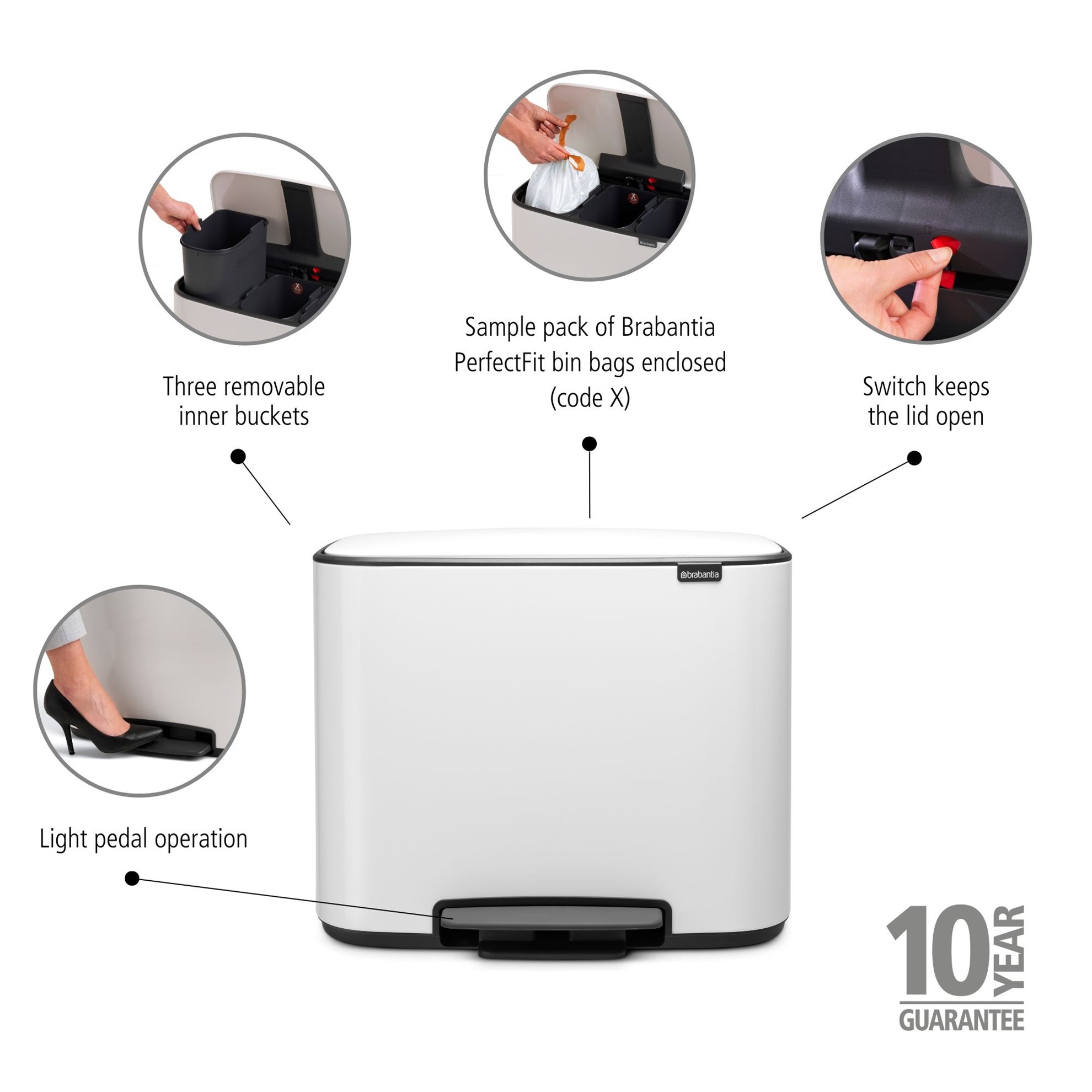 Pedálový odpadkový koš Brabantia BO 3x11l bílý_1