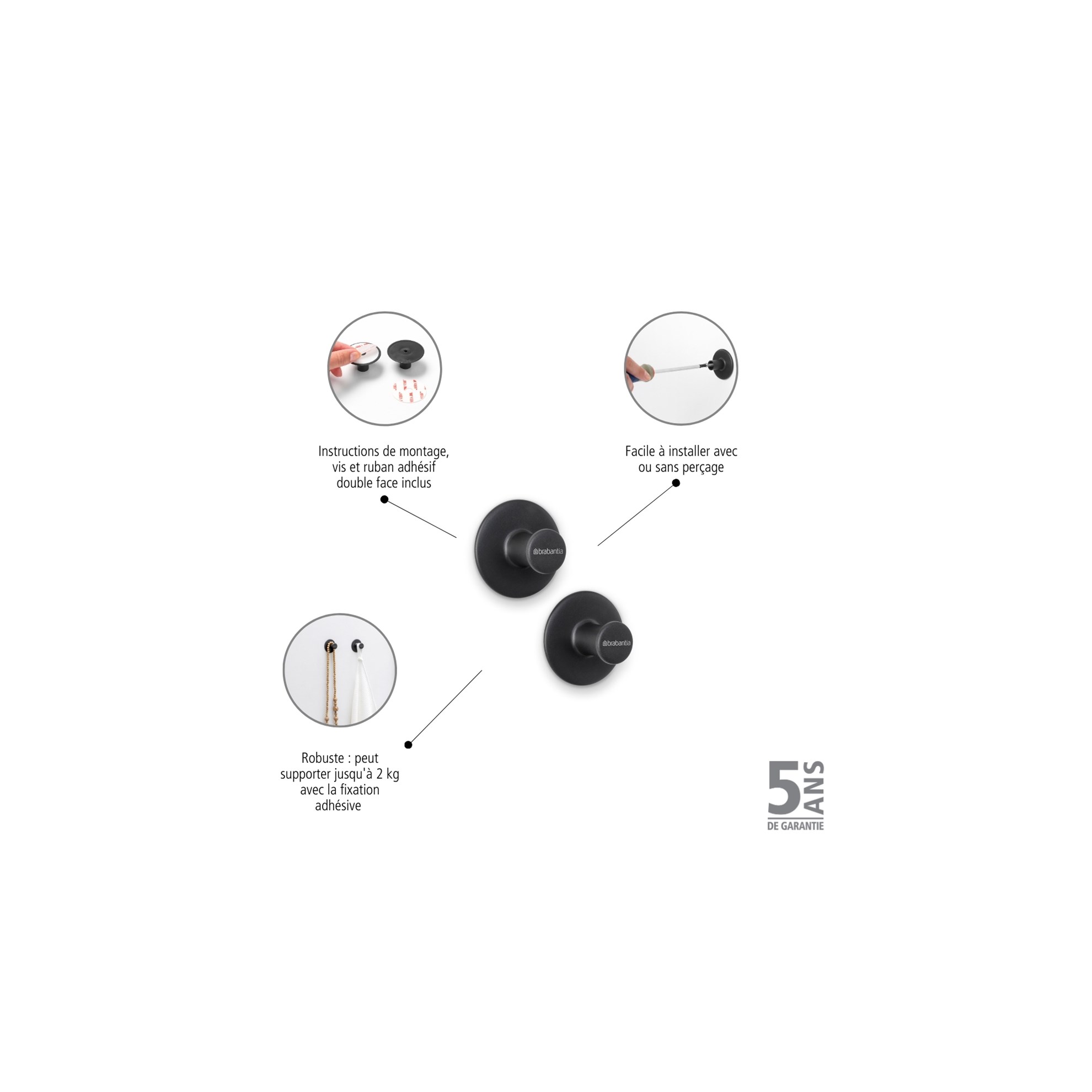 Nástěnné háčky Brabantia RENEW SET/2ks tmavě šedé_6