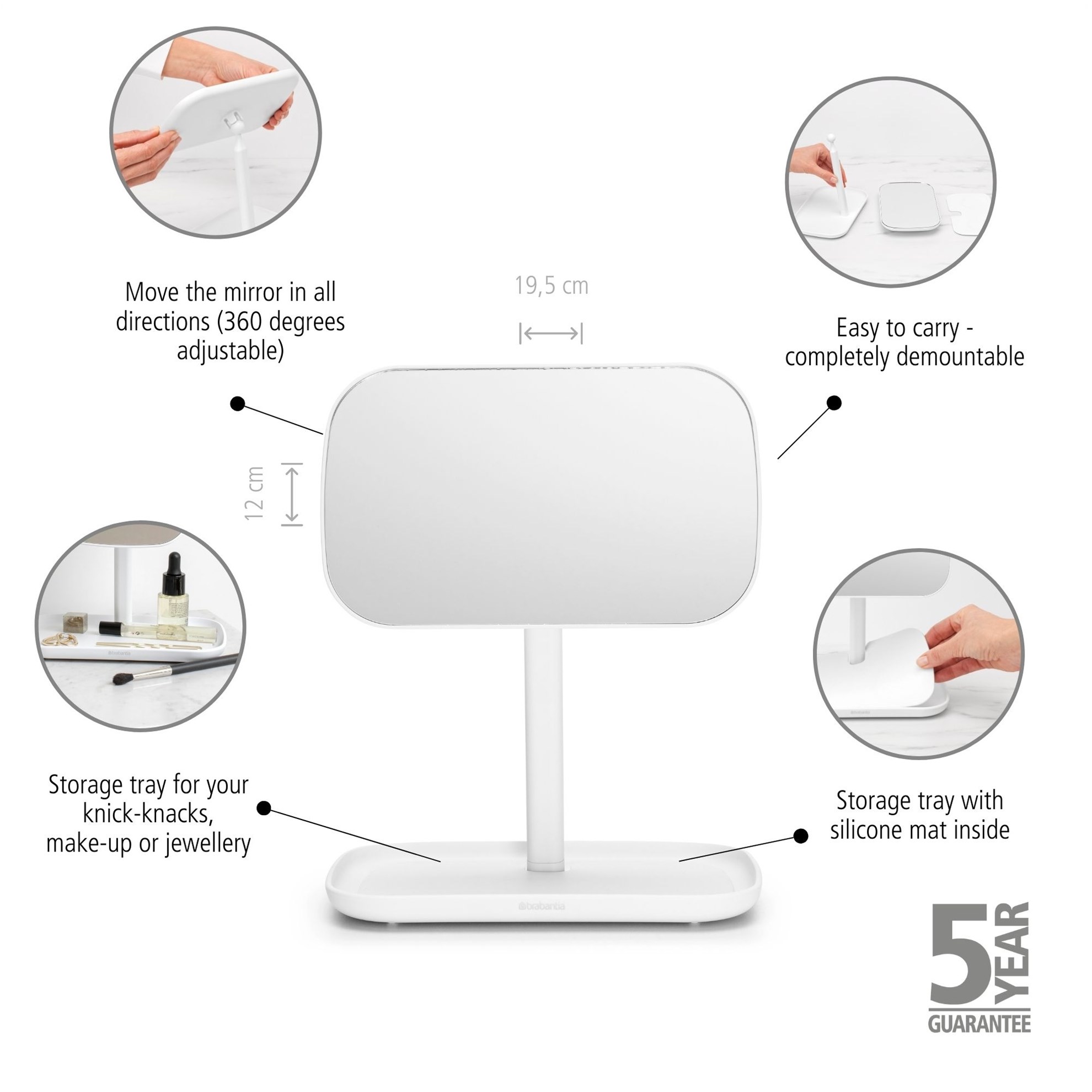 Kosmetické zrcátko Brabantia RENEW 28x20cm bílé_5