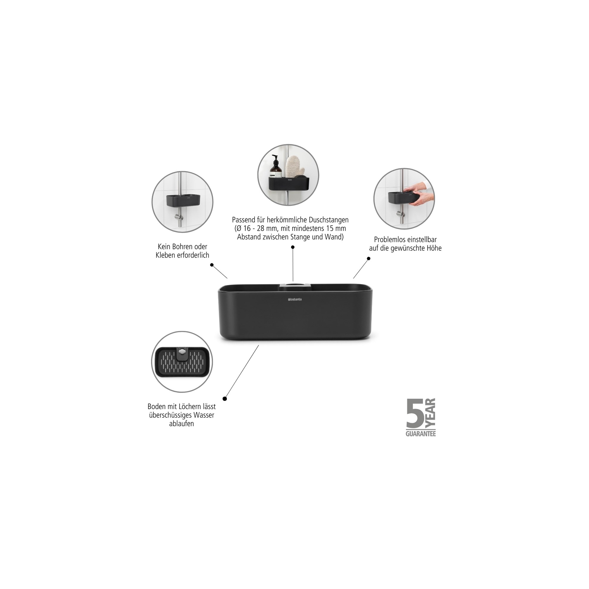 Sprchový držák/organizér Brabantia 24x13cm tmavě šedý_1