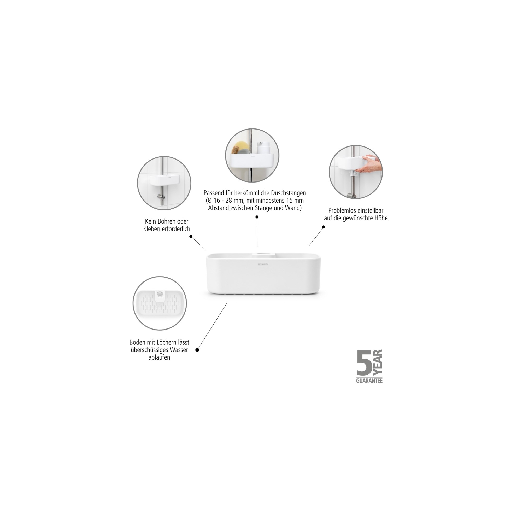 Sprchový držák/organizér Brabantia 24x13cm bílý_6