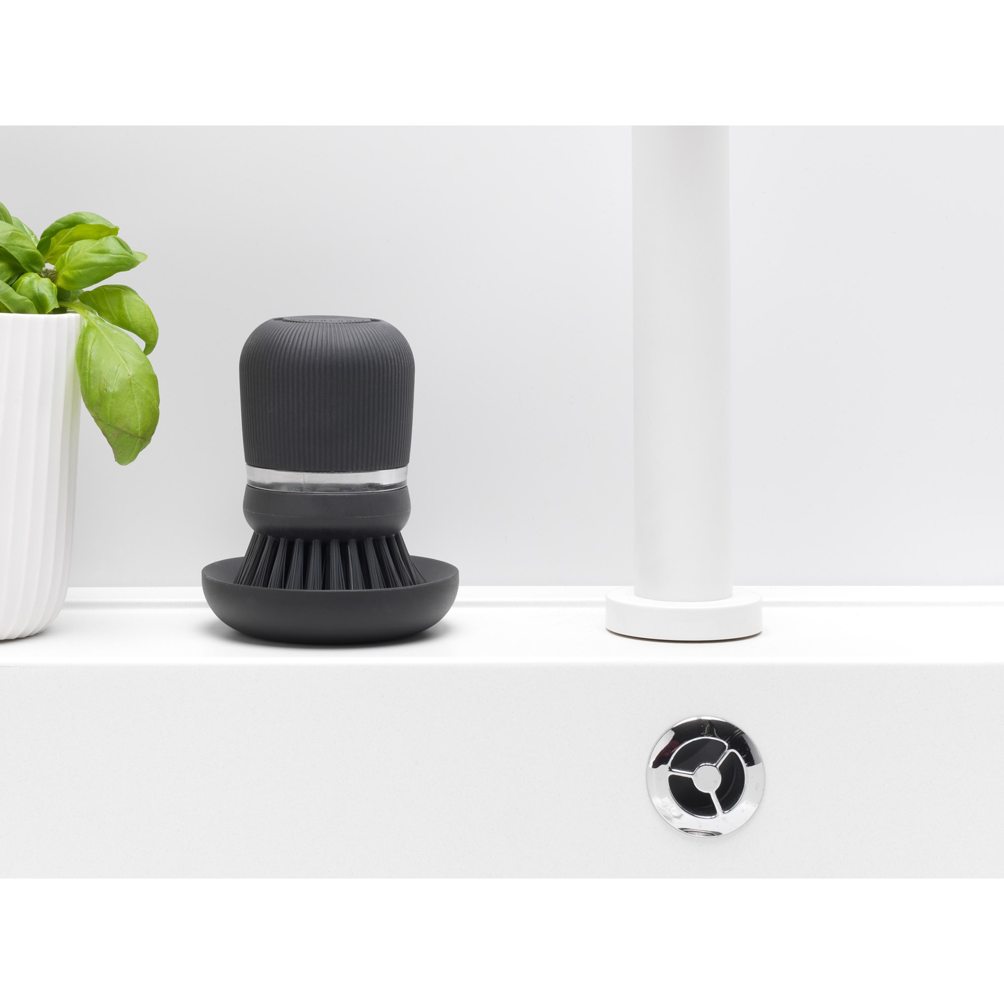 Kartáč na nádobí s dávkovačem mýdla Brabantia tmavě šedý_0