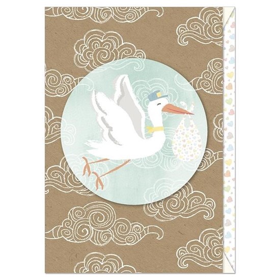 Dětské přání s obálkou k narození dítěte s motivem čápa 11x17cm_0