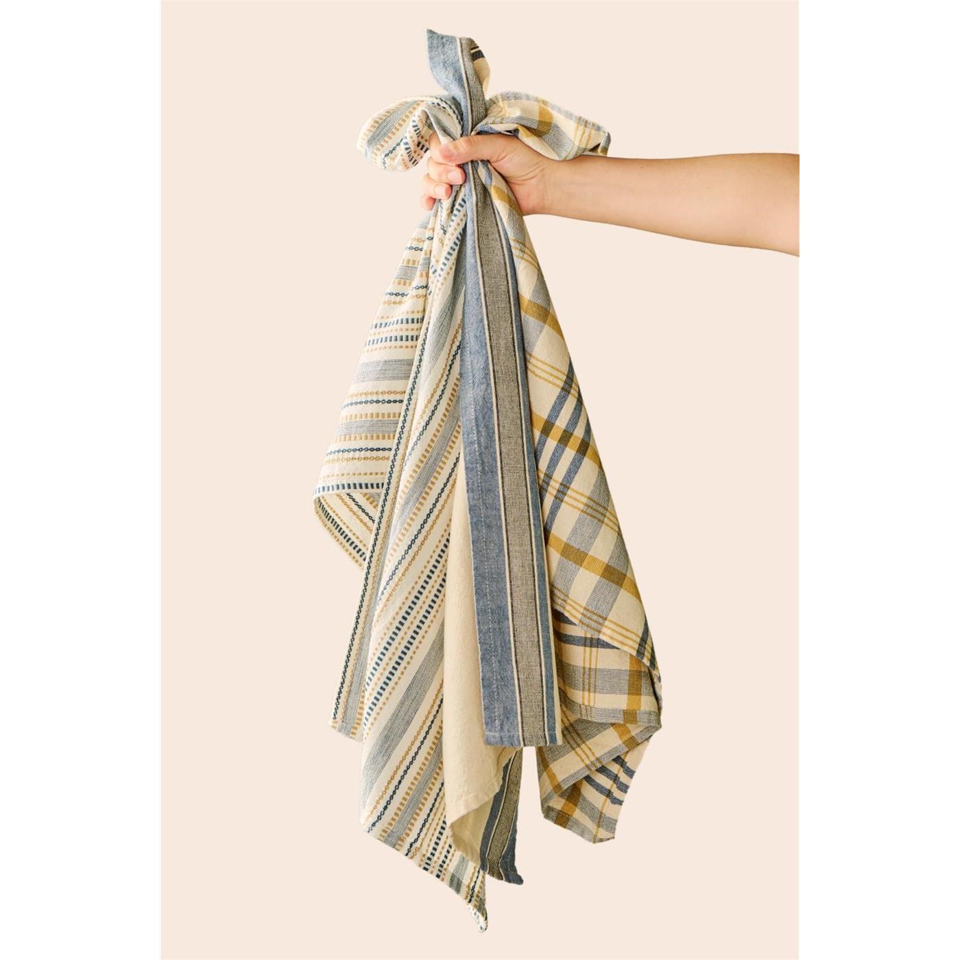 Kuchyňská utěrka Celine Ib Laursen 70x50 cm bílá s modro-béžovým tkaným vzorem_3