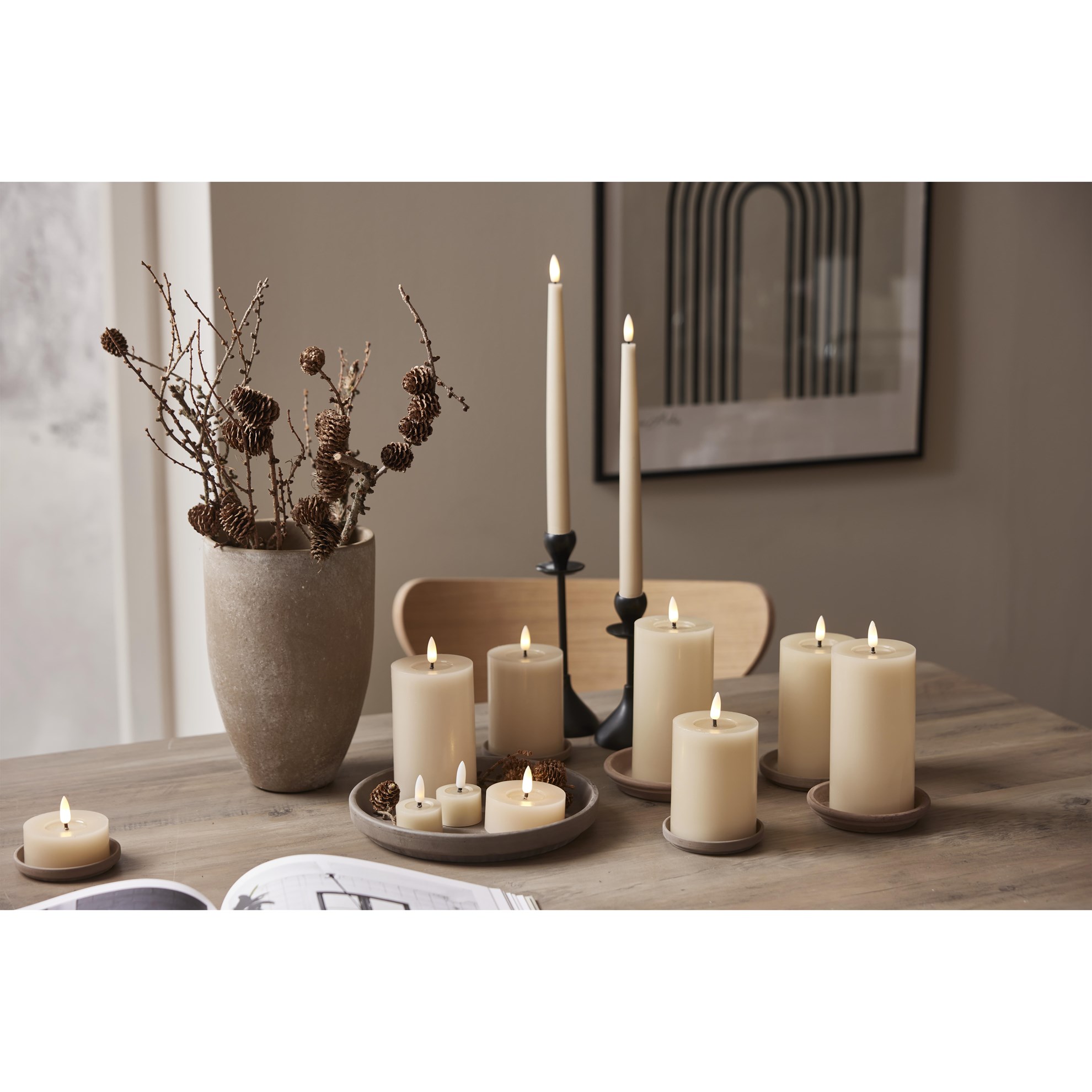 LED větší čajová svíčka FLAMME SET/2ks béžová_3