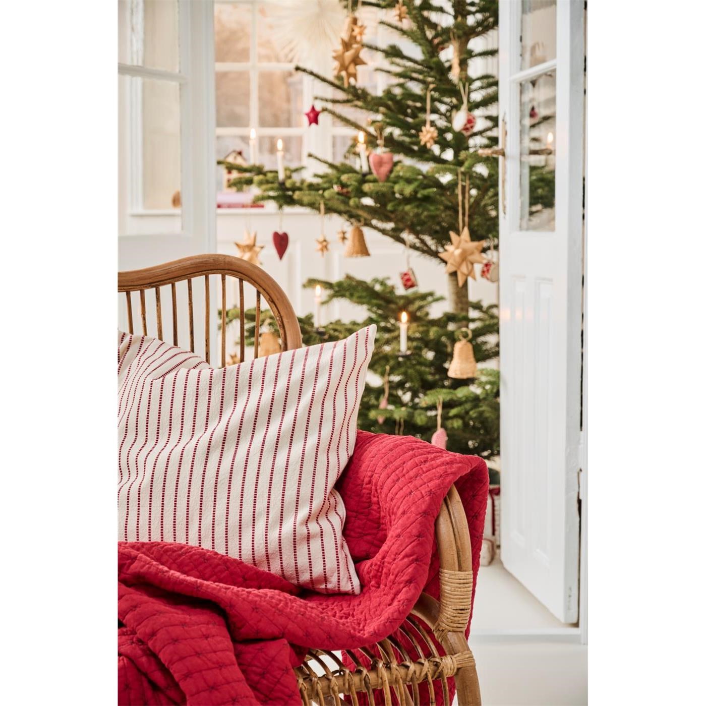 Povlak na polštář Holly Ib Laursen 50x50 cm přírodní s červenými tkanými pruhy_0