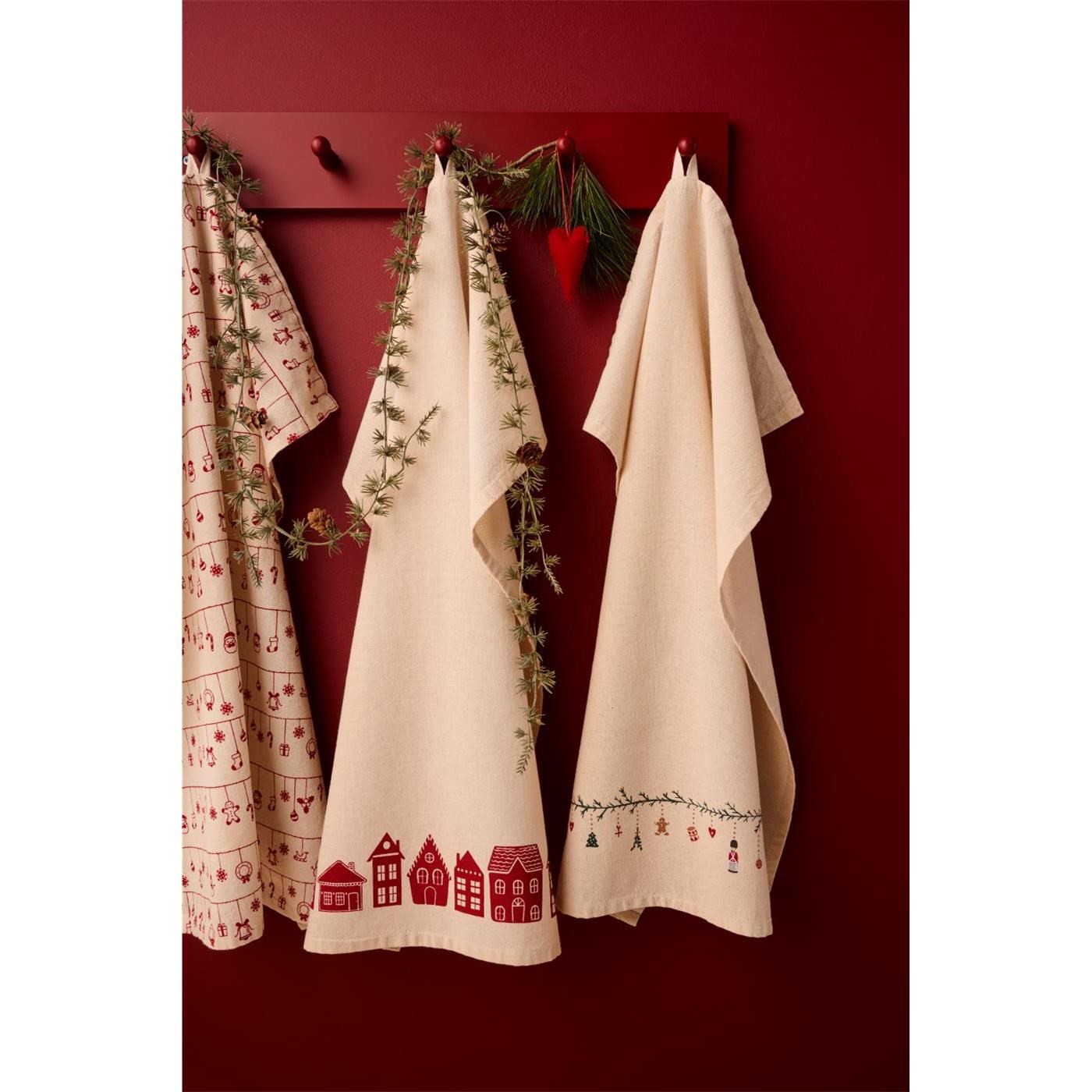 Kuchyňská utěrka Julius Ib Laursen 70x50 cm přírodní s vánočním motivem_0