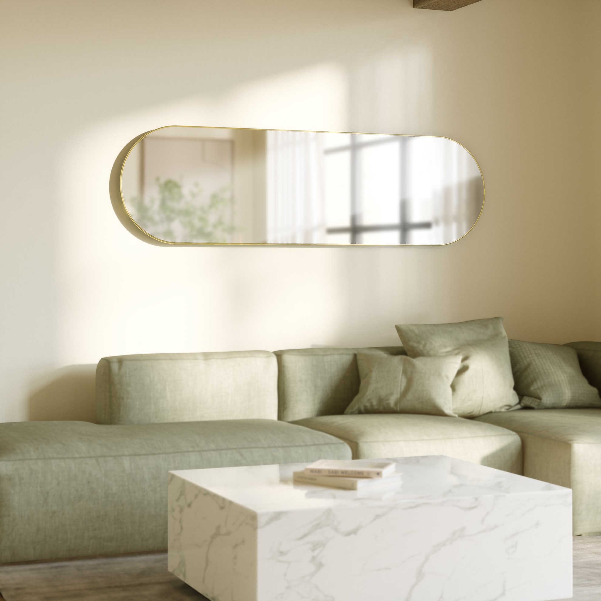 Zrcadlo HUBBA oválné 45x157cm s mosazným lemem_6