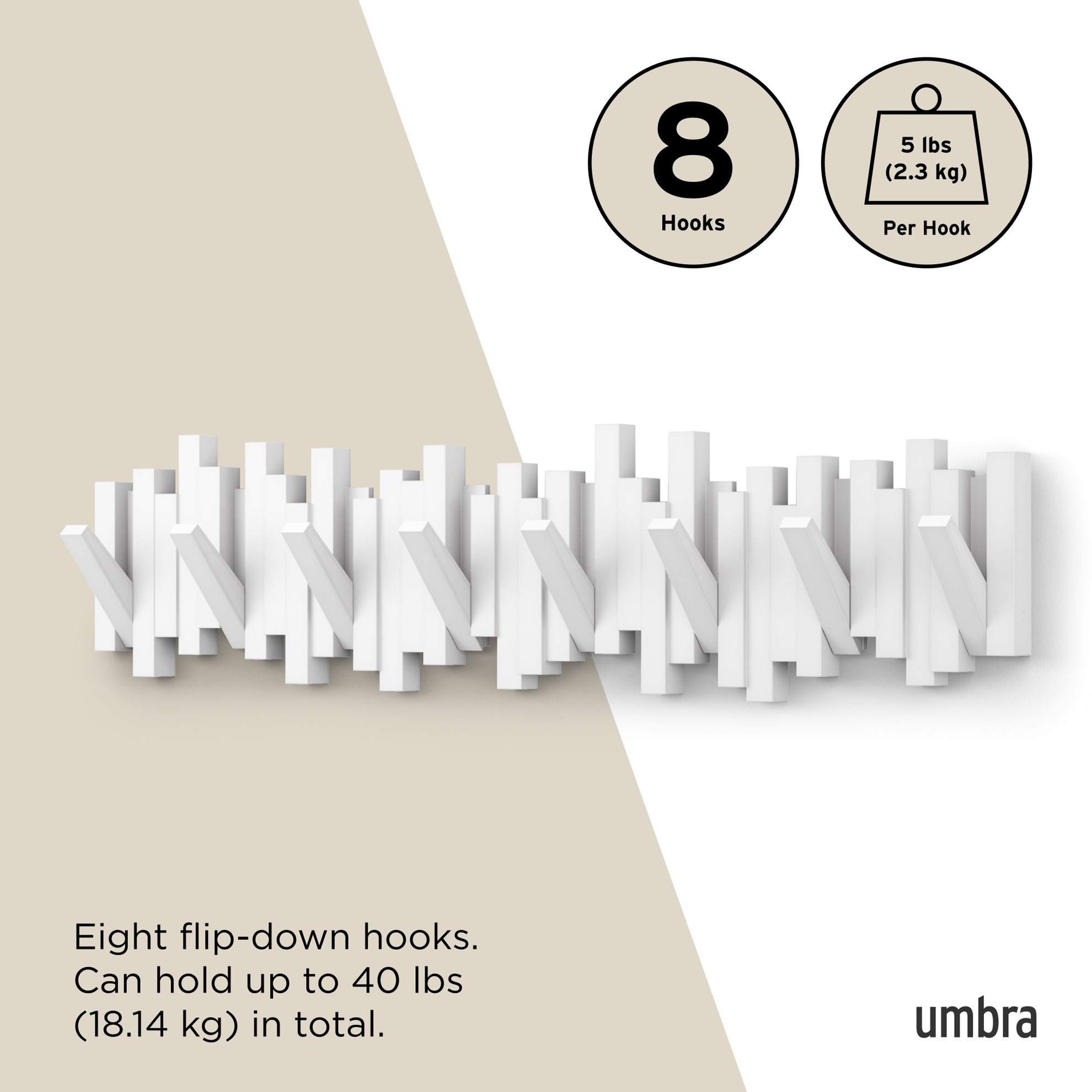 Věšák sklápěcí Umbra STICKS 8 bílý_5