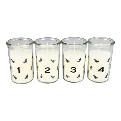 Adventní svíčka ve skle 1-2-3-4 V.10cm dekor šišky bílá_0