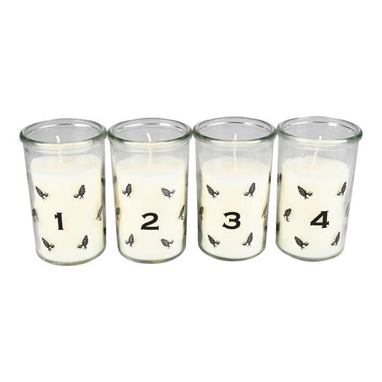 Adventní svíčka ve skle 1-2-3-4 V.10cm dekor šišky bílá_0