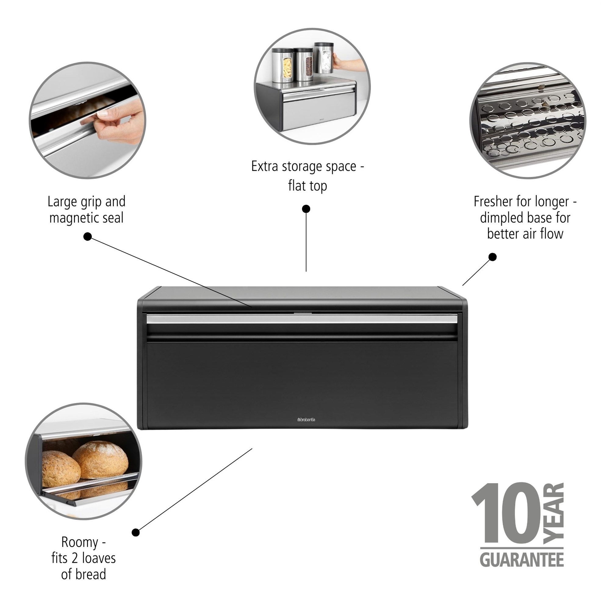 Chlebník Brabantia FALL FRONT 46x25cm černý matný_3