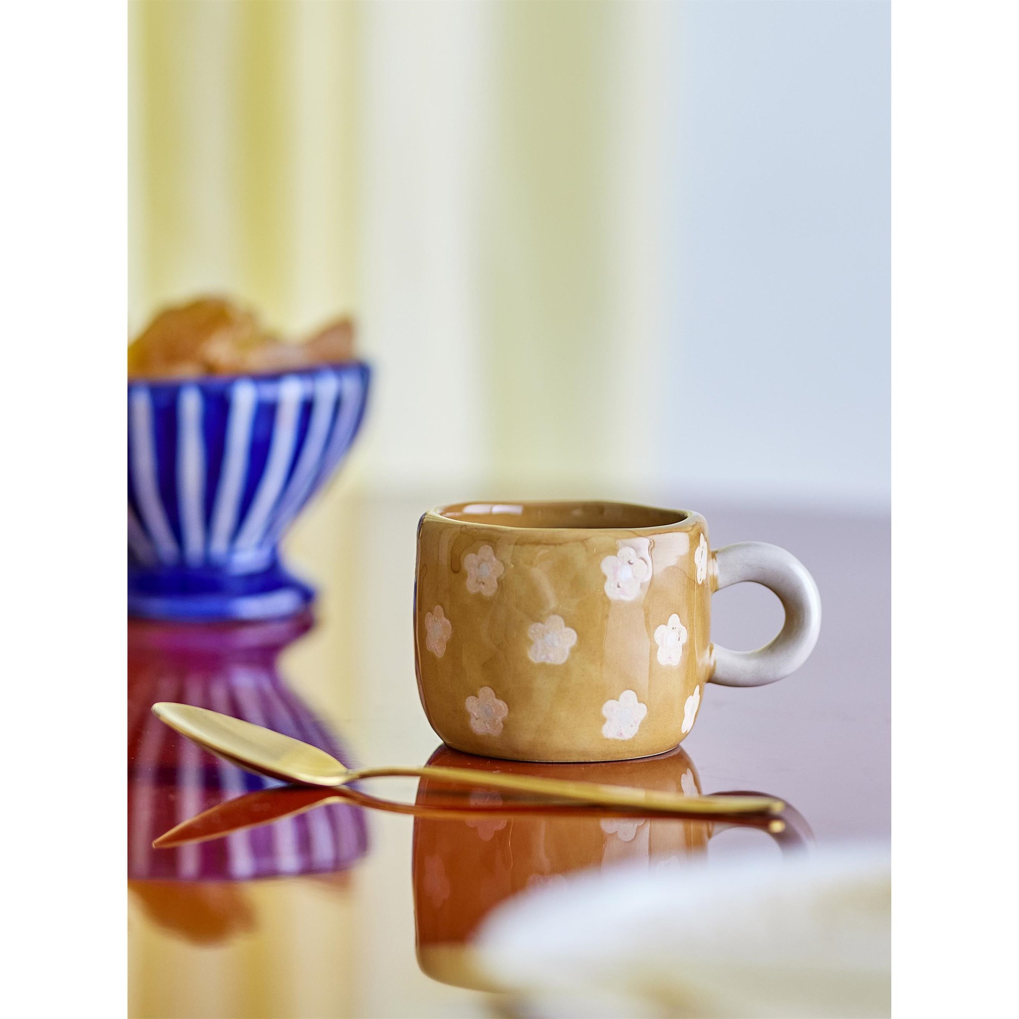 Kameninový hrnek NINI 115ml hnědý s kytičkami_0