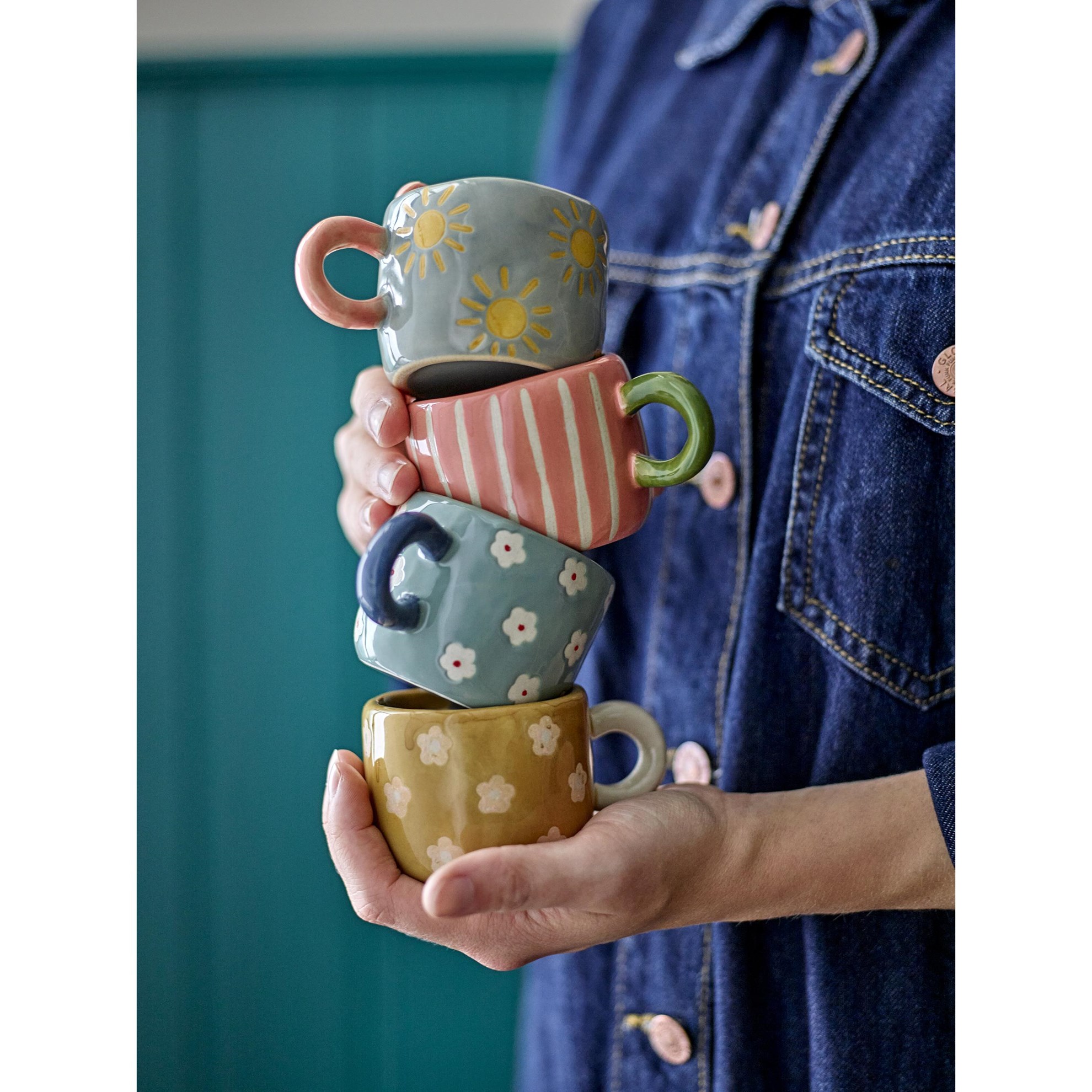 Kameninový hrnek NINI 115ml modrý s kytičkami_3