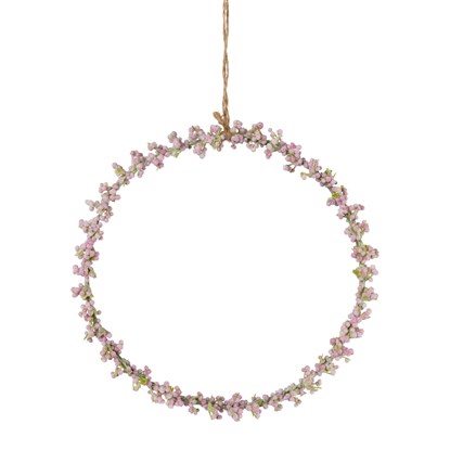 Umělá závěsná bylinková dekorace kruh 17x17x1 cm, růžová_0