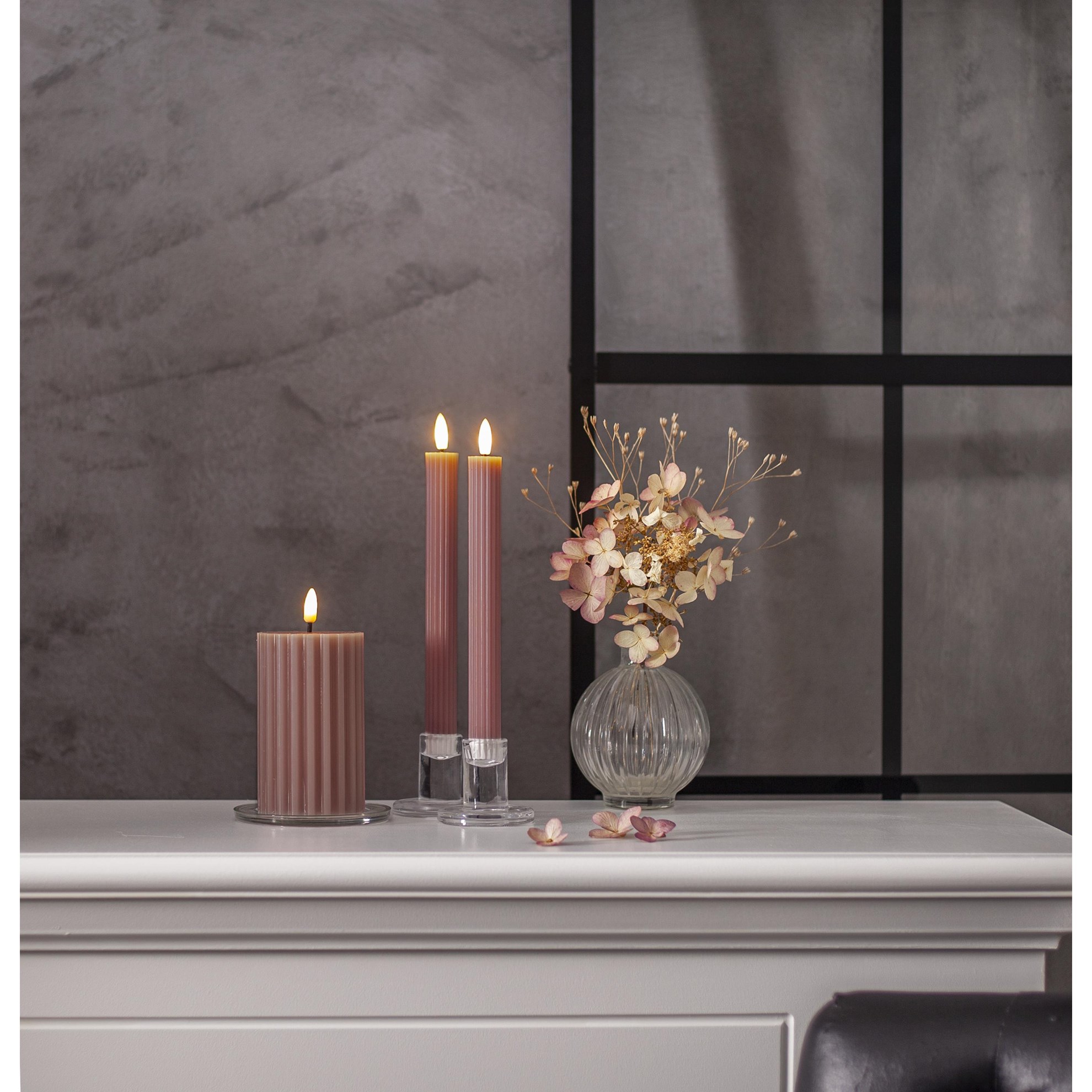 2x LED dekorační svíčka FLAMME STRIPE V.25 cm růžová_0